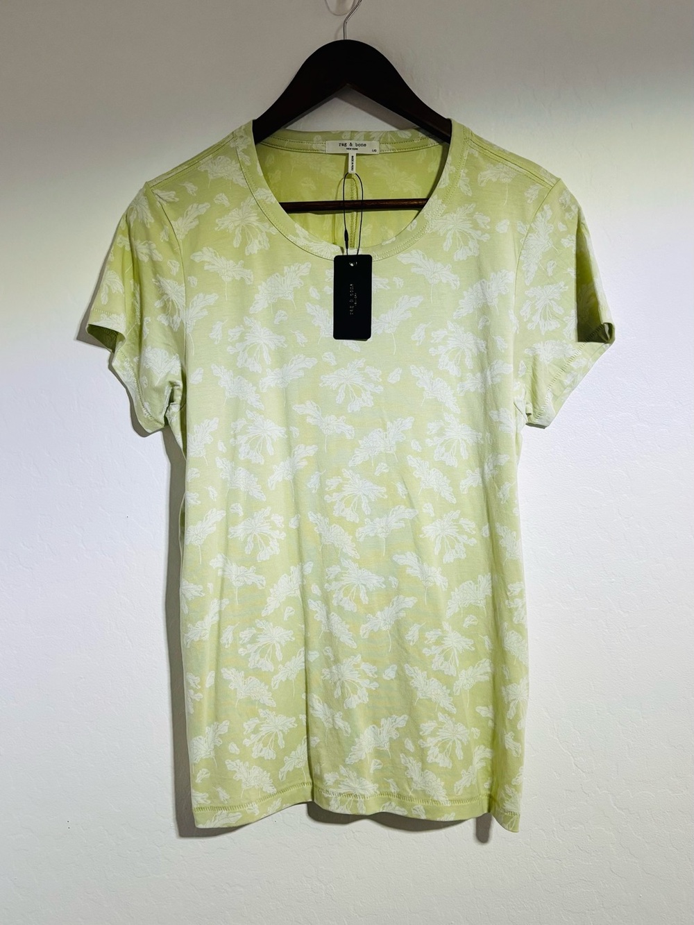 rag & bone Women’s Floral Print Short Sleeve Tee Lime Green Large NWT